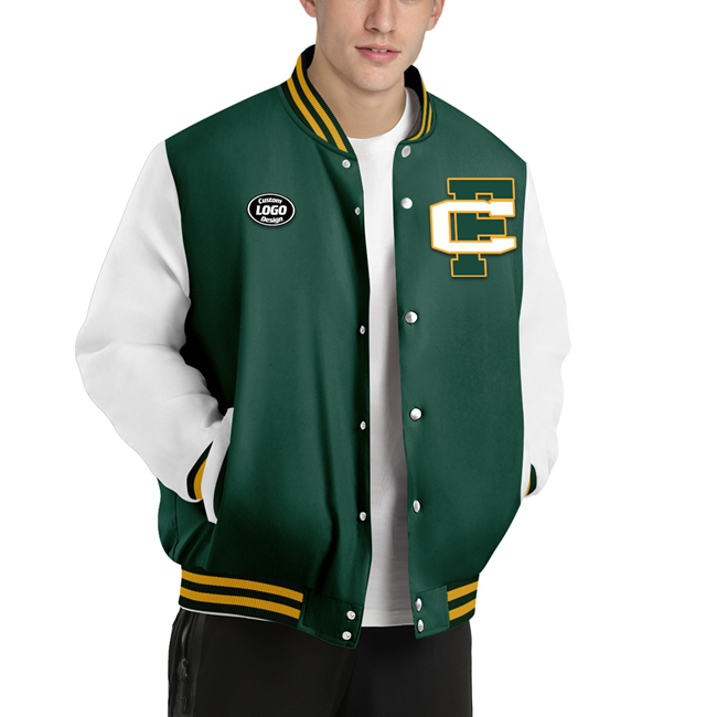 Men Custom Green White Letterman Two-Tone Baseball Jacket