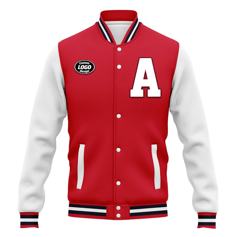 Men Custom Red White Letterman Two-Tone Baseball Jacket