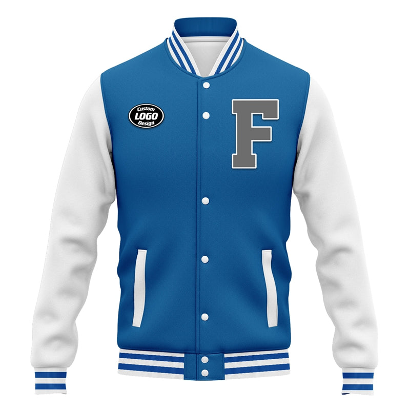 Men Custom Blue White Letterman Two-Tone Baseball Jacket