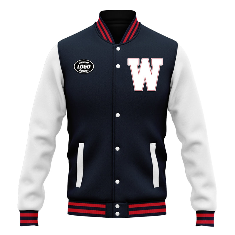 Men Custom Navy Blue White Letterman Two-Tone Baseball Jacket