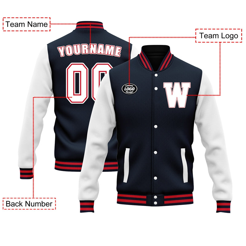 Men Custom Navy Blue White Letterman Two-Tone Baseball Jacket