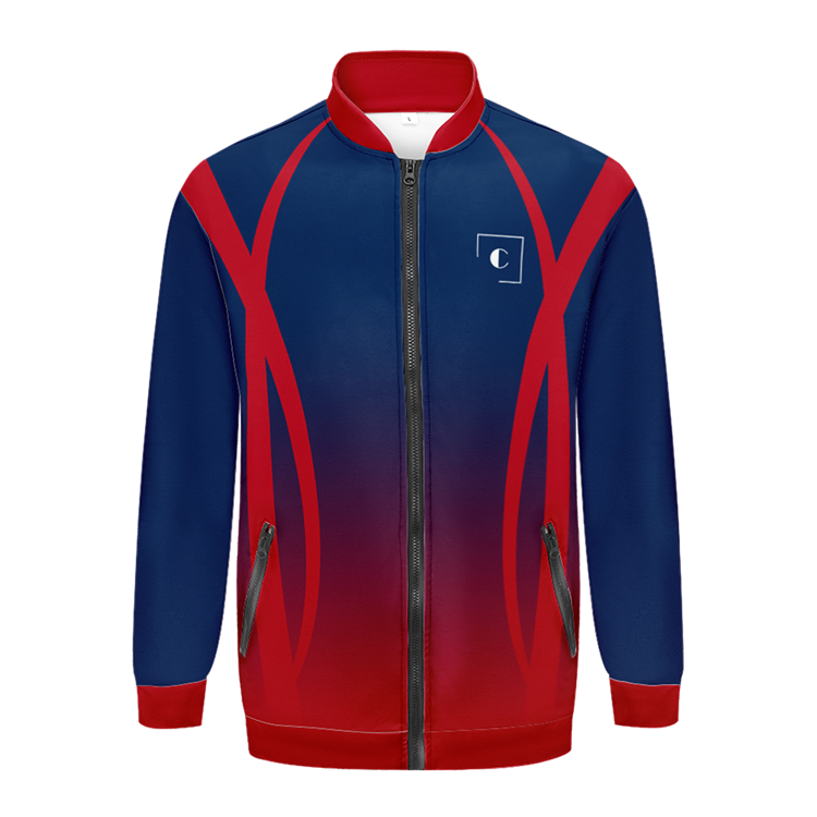 Men Custom Navy Blue Red Strip Letterman Two-Tone Baseball Jacket