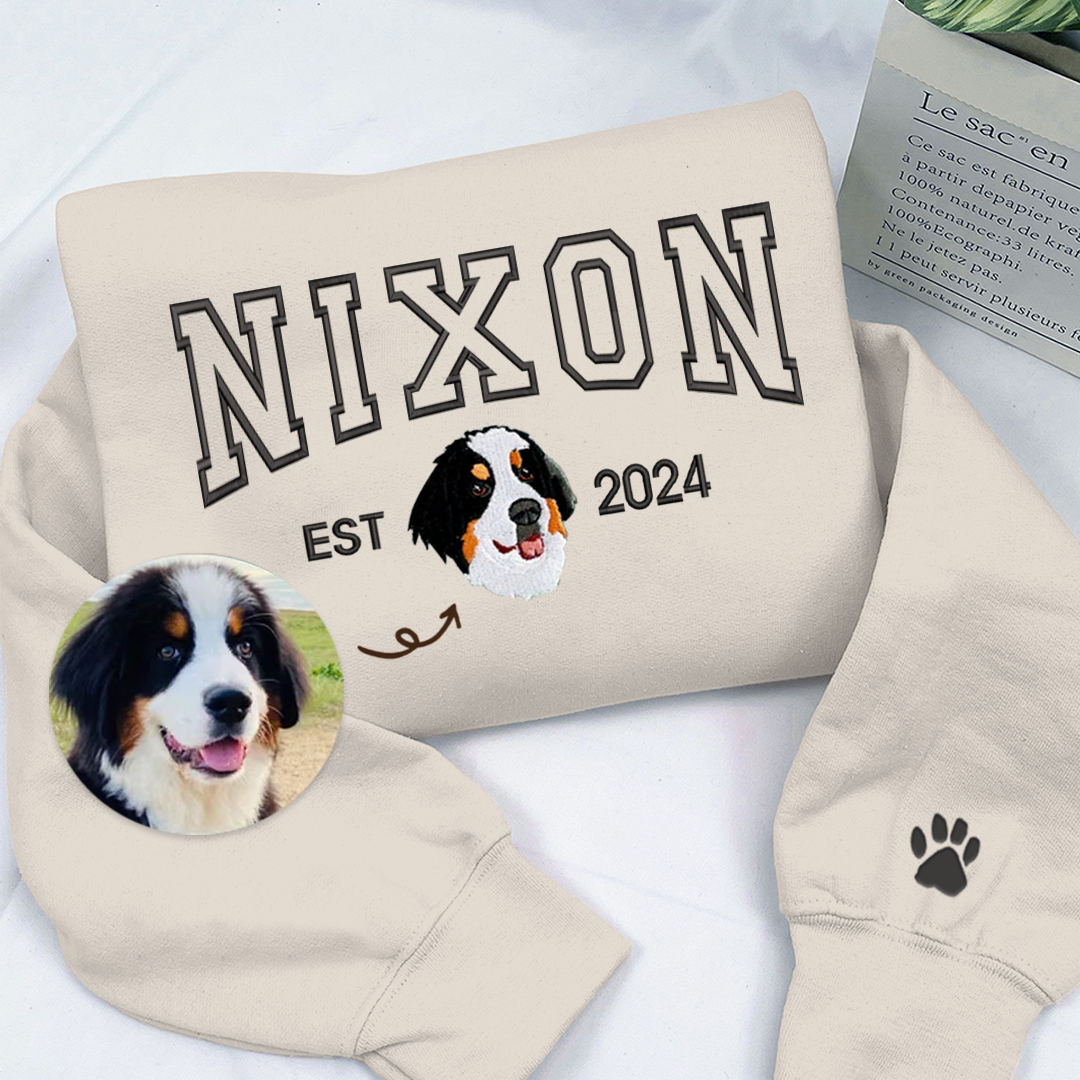 Custom Photo Dog Portrait Embroidered Sweatshirt