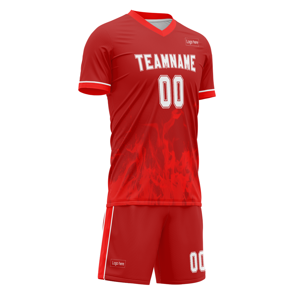 Custom Red Orange Collar Sublimation Soccer Uniform Jersey