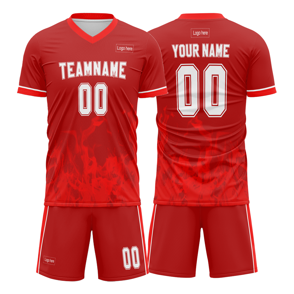 Custom Red Orange Collar Sublimation Soccer Uniform Jersey