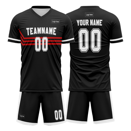 Custom Black Collar Sublimation Soccer Uniform Jersey