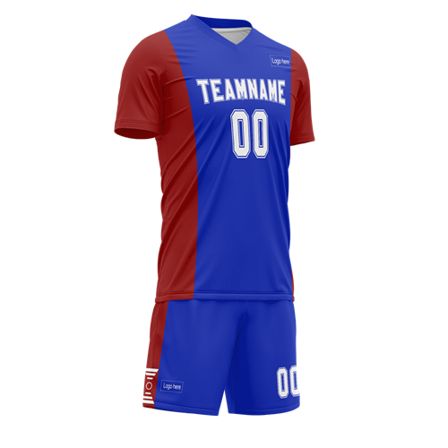 Custom Blue Red Sublimation Soccer Uniform Jersey