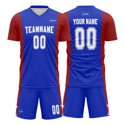 Custom Blue Red Sublimation Soccer Uniform Jersey