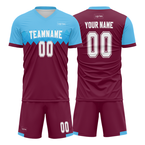 Custom Blue Red Contrast Color Soccer Uniform Jersey