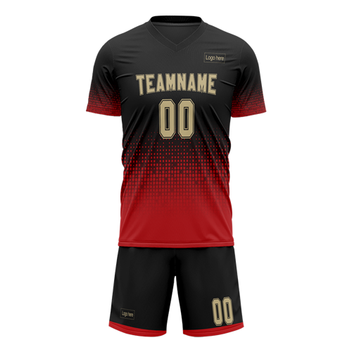 Custom Figure Black Red Sublimation Soccer Uniform Jersey