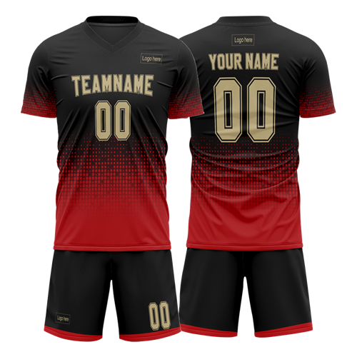 Custom Figure Black Red Sublimation Soccer Uniform Jersey